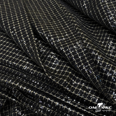 Ткань костюмная с пайетками, 100%полиэстр, 460+/-10 гр/м2, 150см #309 - цв. чёрный - купить в Магнитогорске. Цена 1 203.93 руб.