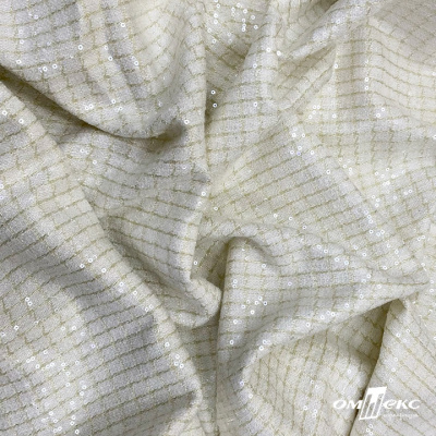 Ткань костюмная с пайетками, 100%полиэстр, 460+/-10 гр/м2, 150см #309 - цв. молочный - купить в Магнитогорске. Цена 1 203.93 руб.