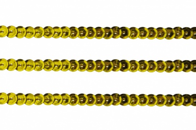 Пайетки "ОмТекс" на нитях, SILVER-BASE, 6 мм С / упак.73+/-1м, цв. А-1 - т.золото - купить в Магнитогорске. Цена: 468.37 руб.