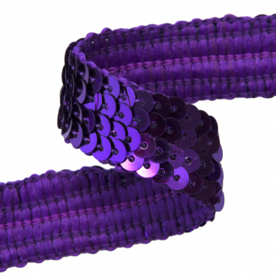Тесьма с пайетками 12, шир. 20 мм/уп. 25+/-1 м, цвет фиолет - купить в Магнитогорске. Цена: 778.19 руб.