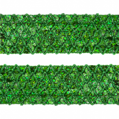 Тесьма с пайетками D4, шир. 35 мм/уп. 25+/-1 м, цвет зелёный - купить в Магнитогорске. Цена: 1 308.30 руб.