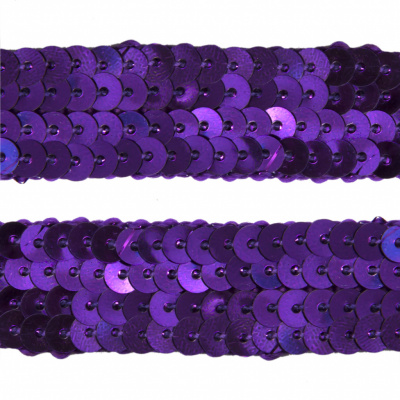 Тесьма с пайетками 12, шир. 20 мм/уп. 25+/-1 м, цвет фиолет - купить в Магнитогорске. Цена: 778.19 руб.