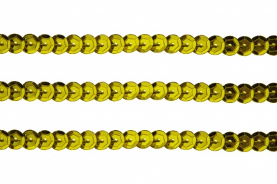 Пайетки "ОмТекс" на нитях, SILVER-BASE, 6 мм С / упак.73+/-1м, цв. 7 - св.золото - купить в Магнитогорске. Цена: 468.37 руб.
