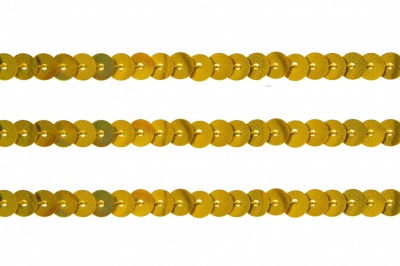 Пайетки "ОмТекс" на нитях, SILVER SHINING, 6 мм F / упак.91+/-1м, цв. 48 - золото - купить в Магнитогорске. Цена: 356.19 руб.