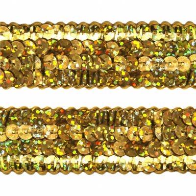 Тесьма с пайетками D16, шир. 20 мм/уп. 25+/-1 м, цвет золото - купить в Магнитогорске. Цена: 778.19 руб.